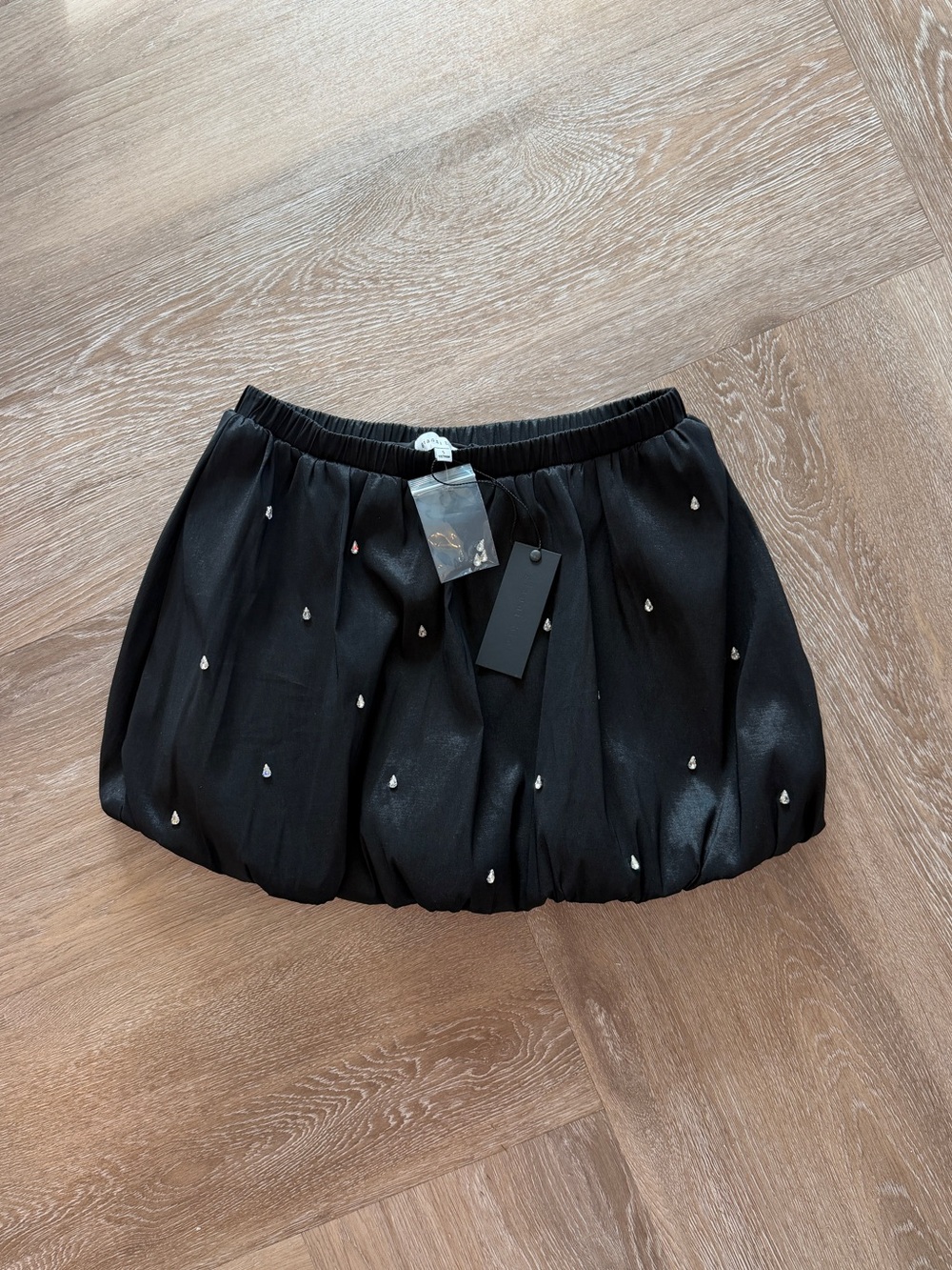 NWT Black Gianni Bini Rhinestone Embellished Taffeta Bubble Mini Skirt Size S